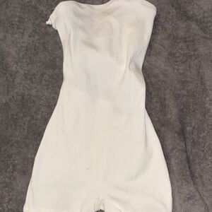 White Strapless Ribbed Romper with lace up back size Small